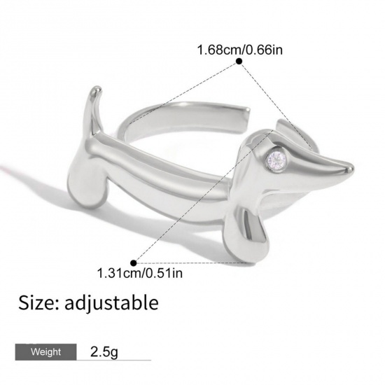 Immagine di 1 Piece Vacuum Plating Sweet & Cute Pet Memorial Silver Tone 304 Stainless Steel Open Adjustable Dog Animal Rings For Women Gift 16.8mm(US Size 6.25)