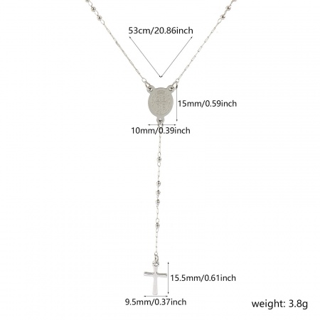 Picture of Wholesale Cross St. Benedict Medal Prayer Beads Rosary Necklace, Silver Tone 304 Stainless Steel Beaded Chain, Women's Eco-friendly Religious Retro Gift Jewelry For Retailer, 53cm(20.9") long, 1 Piece