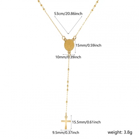 Picture of Wholesale Cross St. Benedict Medal Prayer Beads Rosary Necklace, 18K Real Gold Plated 304 Stainless Steel Beaded Chain, Women's Eco-friendly PVD Vacuum Plating Waterproof Anti-Tarnish Hypoallergenic Religious Retro Gift Jewelry For Retailer, 53cm(20.9") long, 1 Piece