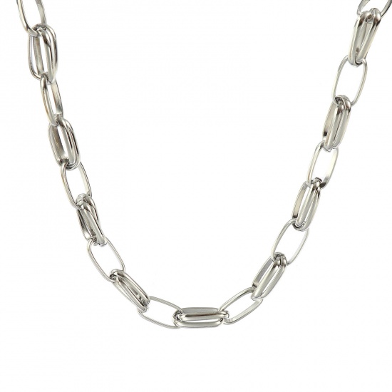 Picture of 1 Piece Silver Tone Handmade Link Chain Necklace, 304 Stainless Steel 40cm(15.7") + 5cm(2"), Chain Size: 7mm, For Women, Simple & Casual Exquisite Gift, Eco-friendly