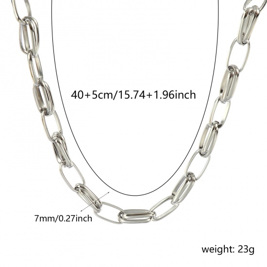 Picture of 1 Piece Silver Tone Handmade Link Chain Necklace, 304 Stainless Steel 40cm(15.7") + 5cm(2"), Chain Size: 7mm, For Women, Simple & Casual Exquisite Gift, Eco-friendly