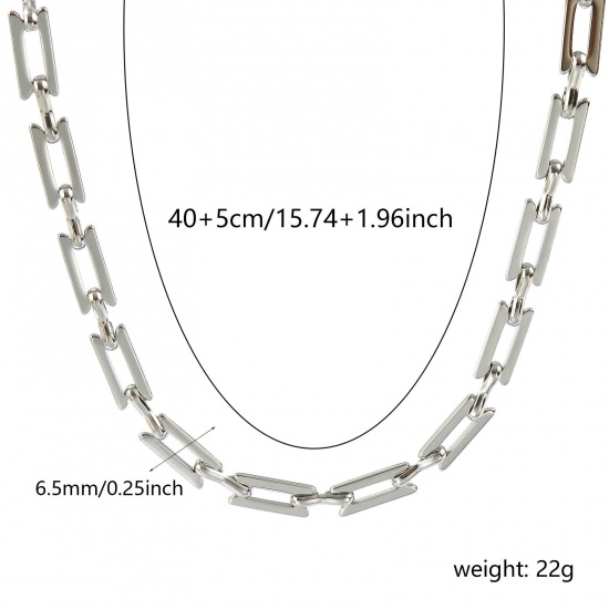 Picture of 1 Piece Silver Tone Handmade Link Chain Necklace, 304 Stainless Steel 40cm(15.7") + 5cm(2"), Chain Size: 6.5mm, For Women, Simple & Casual Exquisite Gift, Eco-friendly