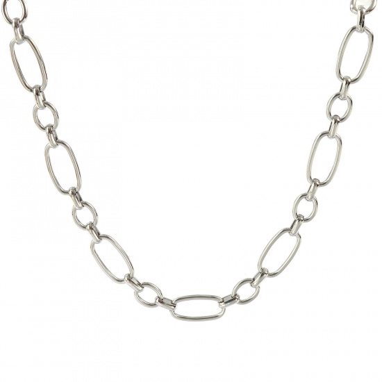 Picture of 1 Piece Silver Tone Handmade Link Chain Necklace, 304 Stainless Steel 40cm(15.7") + 5cm(2"), Chain Size: 8mm, For Women, Simple & Casual Exquisite Gift, Eco-friendly