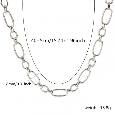Immagine di Collana All'Ingrosso, Catena a Maglia Fatta a Mano Tono Argento 304 Acciaio Inossidabile, Unisex Ecologico Squisito Semplice & Casual Regalo Gioielli Per Rivenditore, 40cm + 5cm Lunghezza, Dimensione della Catena: 8mm, 1 Pz