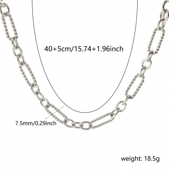 Picture of 1 Piece Silver Tone Handmade Link Chain Necklace, 304 Stainless Steel 40cm(15.7") + 5cm(2"), Chain Size: 7.5mm, For Women, Simple & Casual Exquisite Gift, Eco-friendly