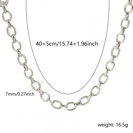 Bild von Großhandel Handgefertigte Gliederkette Halskette, Silberfarbe 304 Edelstahl, Unisex Umweltfreundlich Exquisit Einfach und lässig Geschenk Schmuck für Einzelhändler, 40cm + 5cm lang, Kettengröße: 7mm, 1 Strang