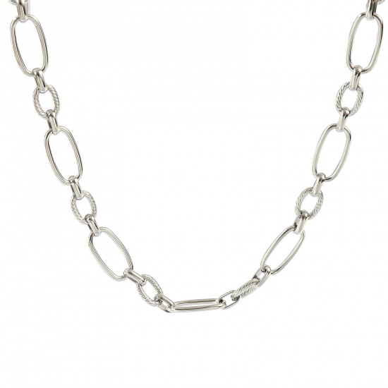 Picture of 1 Piece Silver Tone Handmade Link Chain Necklace, 304 Stainless Steel 40cm(15.7") + 5cm(2"), Chain Size: 8mm, For Women, Simple & Casual Exquisite Gift, Eco-friendly
