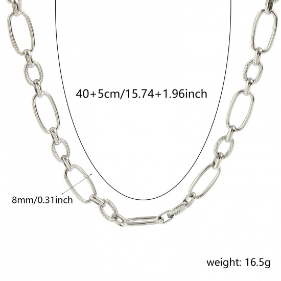 Picture of 1 Piece Silver Tone Handmade Link Chain Necklace, 304 Stainless Steel 40cm(15.7") + 5cm(2"), Chain Size: 8mm, For Women, Simple & Casual Exquisite Gift, Eco-friendly