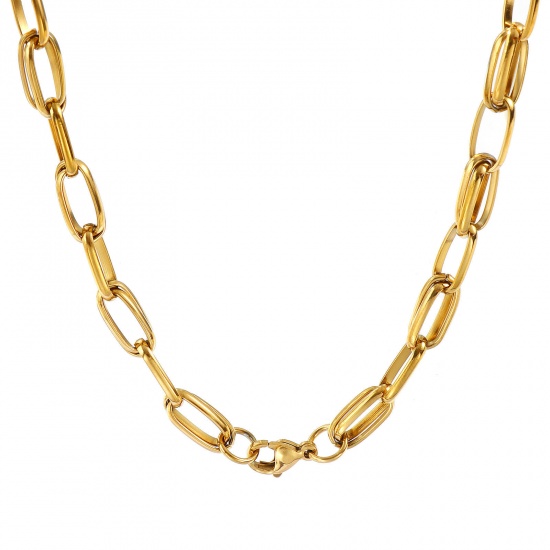 Picture of 1 Piece 18K Real Gold Plated Handmade Link Chain Necklace, 304 Stainless Steel 40cm(15.7") + 5cm(2"), Chain Size: 7mm, For Women, Simple & Casual Exquisite Gift, Eco-friendly PVD Vacuum Plating