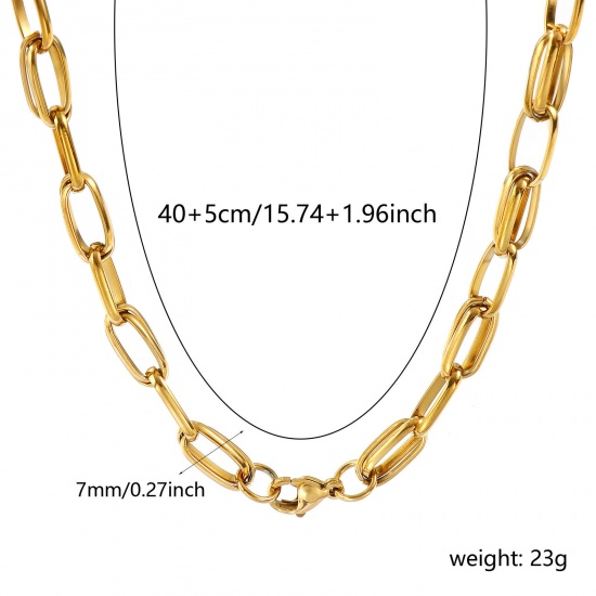 Picture of 1 Piece 18K Real Gold Plated Handmade Link Chain Necklace, 304 Stainless Steel 40cm(15.7") + 5cm(2"), Chain Size: 7mm, For Women, Simple & Casual Exquisite Gift, Eco-friendly PVD Vacuum Plating