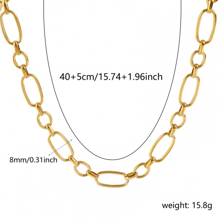 Immagine di Collana All'Ingrosso, Catena a Maglia Fatta a Mano 18K Vero Oro Placcato 304 Acciaio Inossidabile, Unisex Placcatura Sottovuoto PVD Ecologica Impermeabile Anti-Ossidante Ipoallergenico Squisito Semplice & Casual Regalo Gioielli Per Rivenditore, 40cm + 5cm Lunghezza, Dimensione della Catena: 8mm, 1 P