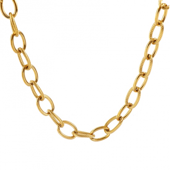Picture of 1 Piece 18K Real Gold Plated Handmade Link Chain Necklace, 304 Stainless Steel 40cm(15.7") + 5cm(2"), Chain Size: 10mm, For Women, Simple & Casual Exquisite Gift, Eco-friendly PVD Vacuum Plating