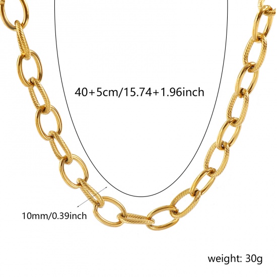 Picture of 1 Piece 18K Real Gold Plated Handmade Link Chain Necklace, 304 Stainless Steel 40cm(15.7") + 5cm(2"), Chain Size: 10mm, For Women, Simple & Casual Exquisite Gift, Eco-friendly PVD Vacuum Plating