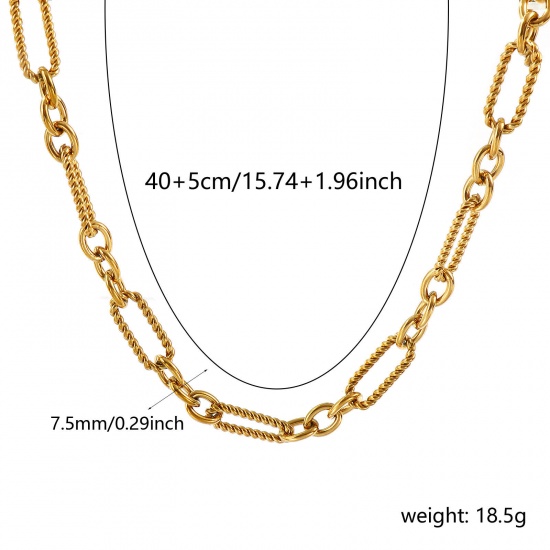 Picture of 1 Piece 18K Real Gold Plated Handmade Link Chain Necklace, 304 Stainless Steel 40cm(15.7") + 5cm(2"), Chain Size: 7.5mm, For Women, Simple & Casual Exquisite Gift, Eco-friendly PVD Vacuum Plating