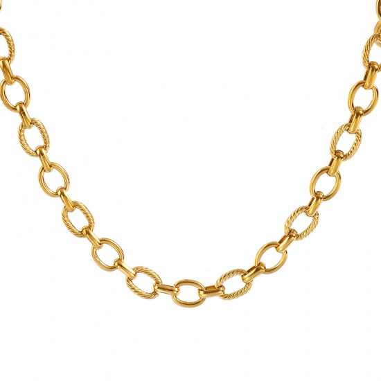 Picture of 1 Piece 18K Real Gold Plated Handmade Link Chain Necklace, 304 Stainless Steel 40cm(15.7") + 5cm(2"), Chain Size: 7mm, For Women, Simple & Casual Exquisite Gift, Eco-friendly PVD Vacuum Plating