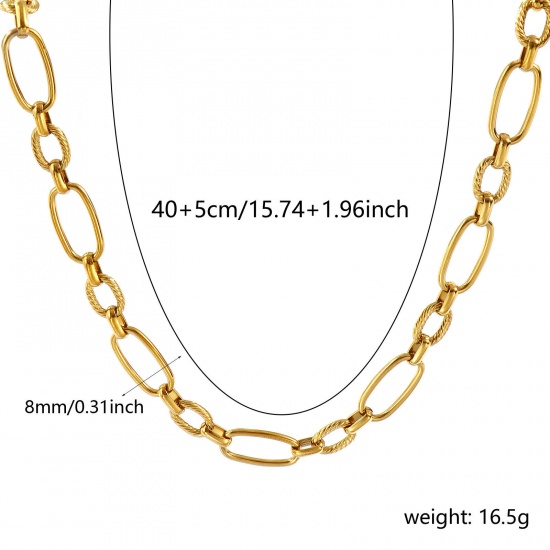 Picture of 1 Piece 18K Real Gold Plated Handmade Link Chain Necklace, 304 Stainless Steel 40cm(15.7") + 5cm(2"), Chain Size: 8mm, For Women, Simple & Casual Exquisite Gift, Eco-friendly PVD Vacuum Plating