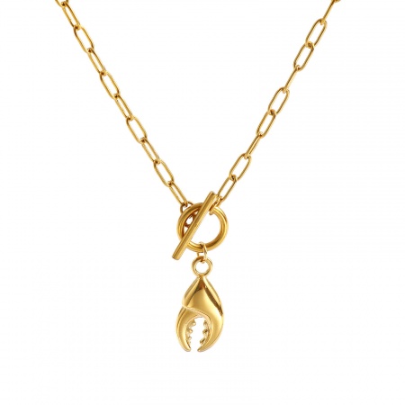 Picture of Wholesale Crab Claw Pendant Charm Necklace, 18K Real Gold Plated 304 Stainless Steel Paperclip Link Chain, Women's Eco-friendly PVD Vacuum Plating Waterproof Anti-Tarnish Hypoallergenic Ocean Jewelry Stylish Gift Jewelry For Retailer, 45cm(17.7") long, 1 Piece