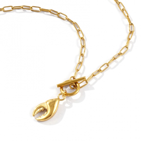 Immagine di 18K Real Gold Plated Paperclip Link Chain Crab Claw Pendant Charm Necklace, 304 Stainless Steel 45cm(17.7"), For Women, Ocean Jewelry Stylish Gift, Eco-friendly PVD Vacuum Plating, 1 Piece