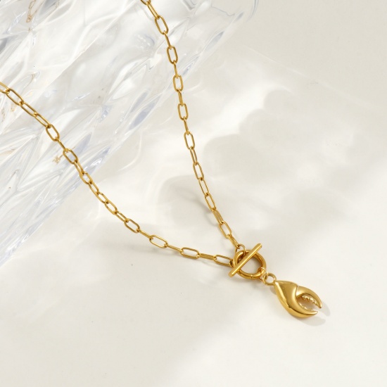 Immagine di 18K Real Gold Plated Paperclip Link Chain Crab Claw Pendant Charm Necklace, 304 Stainless Steel 45cm(17.7"), For Women, Ocean Jewelry Stylish Gift, Eco-friendly PVD Vacuum Plating, 1 Piece