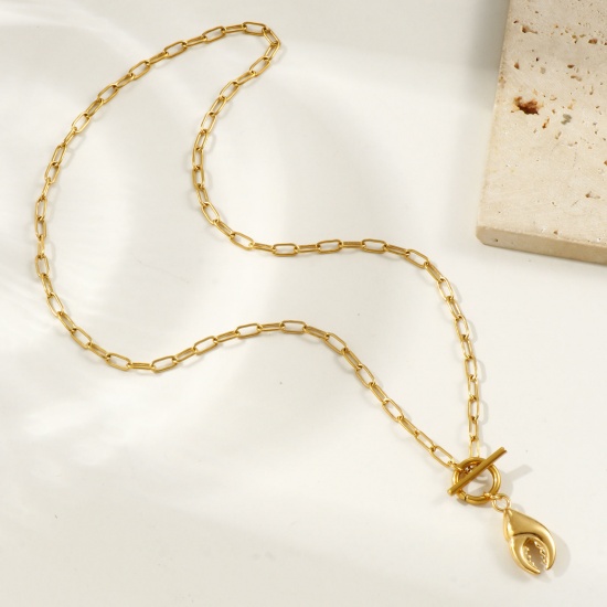 Immagine di 18K Real Gold Plated Paperclip Link Chain Crab Claw Pendant Charm Necklace, 304 Stainless Steel 45cm(17.7"), For Women, Ocean Jewelry Stylish Gift, Eco-friendly PVD Vacuum Plating, 1 Piece