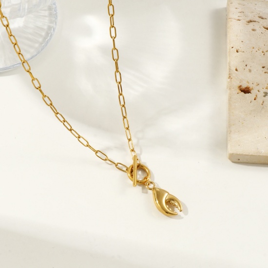 Immagine di 18K Real Gold Plated Paperclip Link Chain Crab Claw Pendant Charm Necklace, 304 Stainless Steel 45cm(17.7"), For Women, Ocean Jewelry Stylish Gift, Eco-friendly PVD Vacuum Plating, 1 Piece