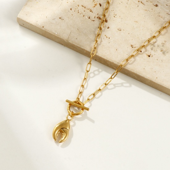 Immagine di 18K Real Gold Plated Paperclip Link Chain Crab Claw Pendant Charm Necklace, 304 Stainless Steel 45cm(17.7"), For Women, Ocean Jewelry Stylish Gift, Eco-friendly PVD Vacuum Plating, 1 Piece