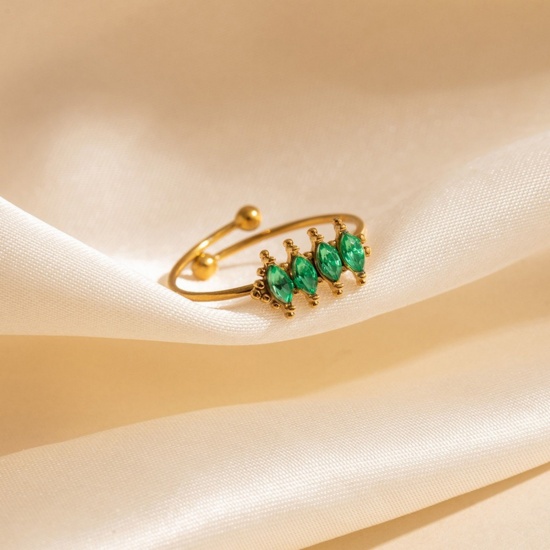 Изображение 1 Piece Eco-friendly Stylish Exquisite 18K Gold Plated Green Stainless Steel & Cubic Zirconia Open Adjustable Rings For Women Gift 20.6mm(US Size 11)