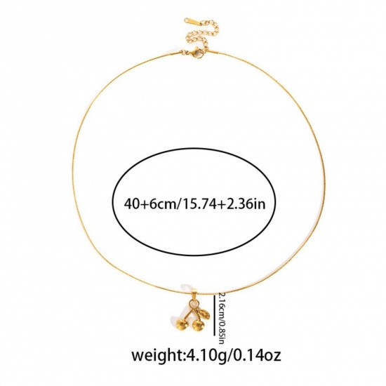 Image de 18K Gold Plated Cherry Fruit Pendant Charm Necklace, 304 Stainless Steel 40cm(15.7") + 6cm(2.4"), For Women, Exquisite Stylish Gift, Eco-friendly, 1 Piece