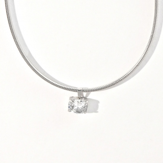 Immagine di Silver Tone Choker Necklace, 304 Stainless Steel 40cm(15.7") + 5cm(2"), For Women, Clear Rhinestone Stylish Exquisite Gift, Vacuum Plating, 1 Piece