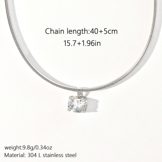 Immagine di Silver Tone Choker Necklace, 304 Stainless Steel 40cm(15.7") + 5cm(2"), For Women, Clear Rhinestone Stylish Exquisite Gift, Vacuum Plating, 1 Piece