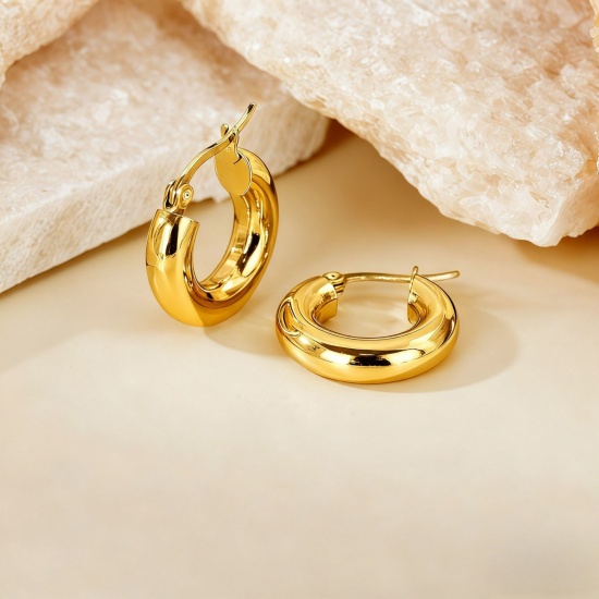 Imagen de 1 Pair Eco-friendly Stylish Exquisite 18K Gold Plated 304 Stainless Steel Round Hoop Earrings For Women Gift 20mm Dia.