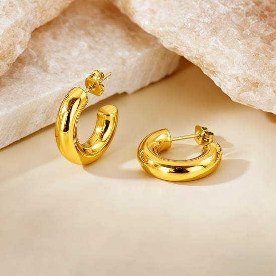 Imagen de 1 Pair Eco-friendly Stylish Exquisite 18K Gold Plated 304 Stainless Steel C Shaped Hoop Earrings For Women Gift 20mm Dia.