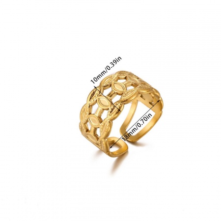 Image de Bagues En Gros Plaqué Or 18K en 304 Acier Inoxydable, aux Femmes Cadeau Ouvert Ajoustable Respectueux de la Nature Exquis À la Mode Fournitures de Bijoux 18mm (Taille d'US 7.75), 1 Pièce
