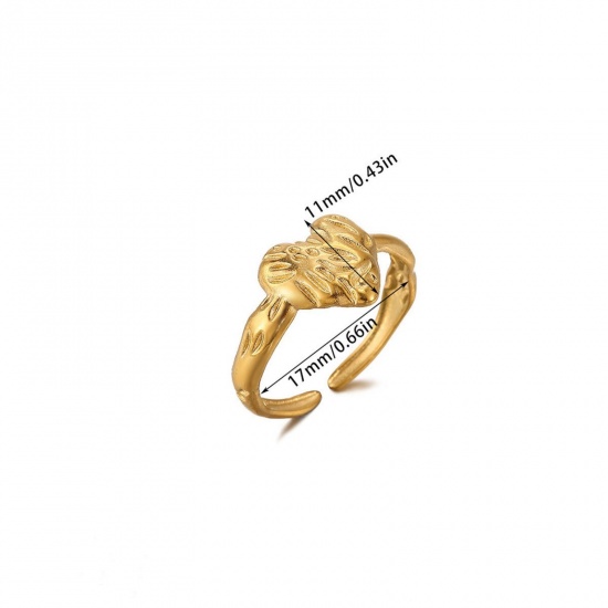 Imagen de 1 Piece Eco-friendly Stylish Valentine's Day 18K Gold Plated 304 Stainless Steel Open Adjustable Heart Rings For Women Gift 16.9mm(US Size 6.5)