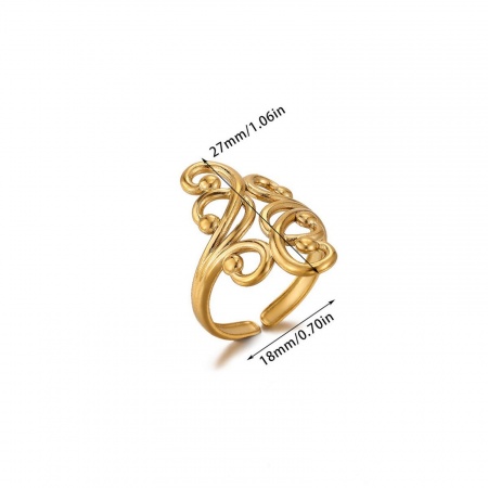 Imagen de Mujeres Regalo Vid Abierto Ajustable Anillos Al Por Mayor, Chapado en Oro de 18K 304 Acero Inoxidable, Respetuoso del Medio Ambiente Exquisito Elegante Suministro de Joyería, 18mm (US Size 7.75), 1 Unidad