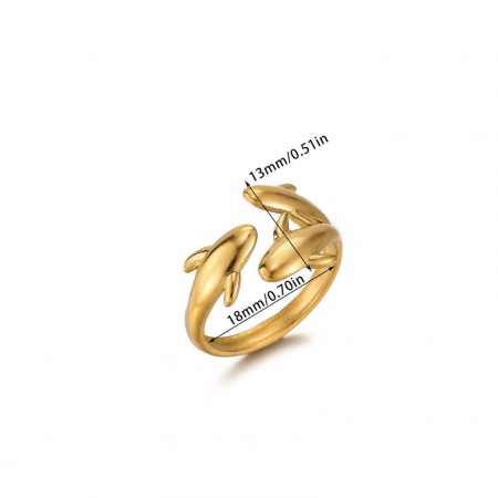 Picture of Wholesale Women's Gift Dolphin Animal Open Adjustable Rings, 18K Gold Plated 304 Stainless Steel, Eco-friendly Ocean Jewelry Stylish Jewelry Supply, 18mm(US Size 7.75), 1 Piece