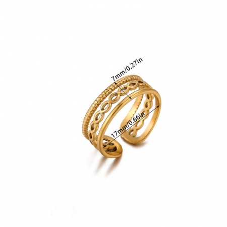 Image de Bagues En Gros Plaqué Or 18K en 304 Acier Inoxydable, aux Femmes Cadeau Texture de Tissage Rotin Ouvert Ajoustable Respectueux de la Nature Exquis À la Mode Fournitures de Bijoux 17mm (Taille d'US 6.5), 1 Pièce