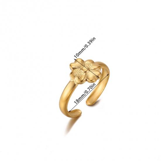 Imagen de 1 Piece Eco-friendly Stylish Exquisite 18K Gold Plated 304 Stainless Steel Open Adjustable Four Leaf Clover Rings For Women Gift 17.9mm(US size 7.75)