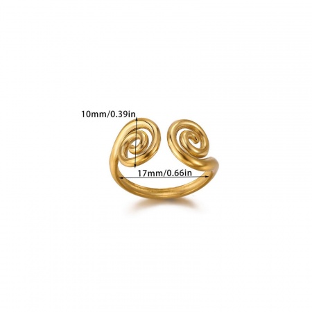 Image de Bagues En Gros Plaqué Or 18K en 304 Acier Inoxydable, aux Femmes Cadeau Spiral Ouvert Ajoustable Respectueux de la Nature Exquis À la Mode Fournitures de Bijoux 17mm (Taille d'US 6.5), 1 Pièce