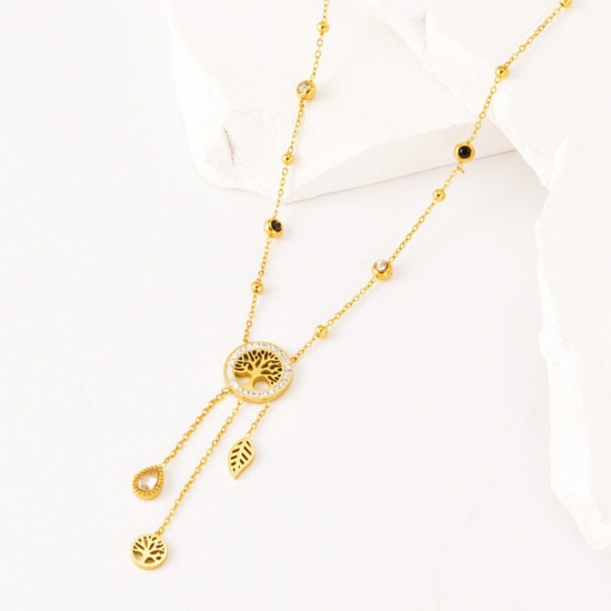 Image de 18K Real Gold Plated Tree Of Life Pendant Charm Necklace, 304 Stainless Steel 39.5cm(15.6") + 5cm(2"), For Women, Exquisite Stylish Gift, Vacuum Plating, 1 Piece