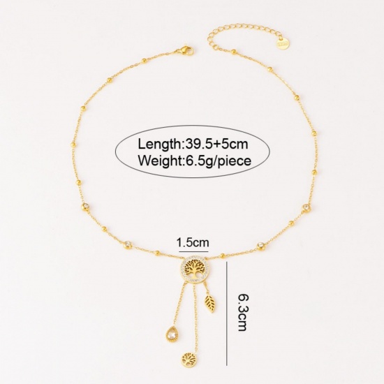 Image de 18K Real Gold Plated Tree Of Life Pendant Charm Necklace, 304 Stainless Steel 39.5cm(15.6") + 5cm(2"), For Women, Exquisite Stylish Gift, Vacuum Plating, 1 Piece