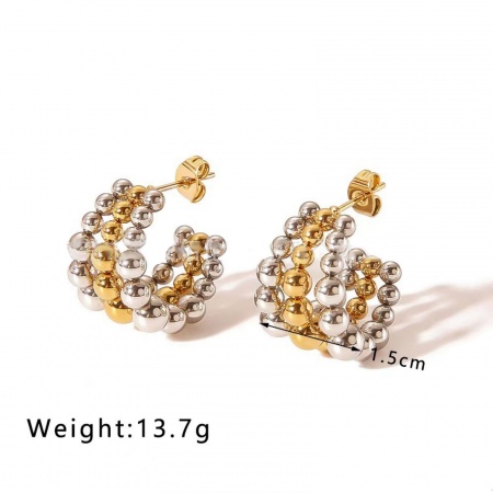 Imagen de Exquisito Elegante Pendientes de Aro Al Por Mayor, Forma de C Multicolor 304 Acero Inoxidable, Mujeres Respetuoso del Medio Ambiente Regalo Suministro de Joyería, 15mm Dia., 1 Par
