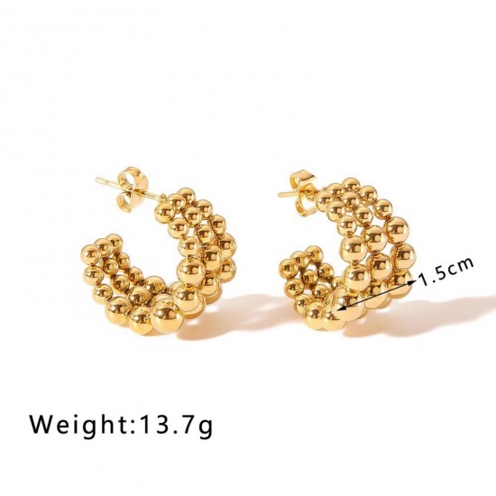 Imagen de 1 Pair Eco-friendly Stylish Exquisite 18K Gold Plated 304 Stainless Steel C Shaped Hoop Earrings For Women Gift 15mm Dia.