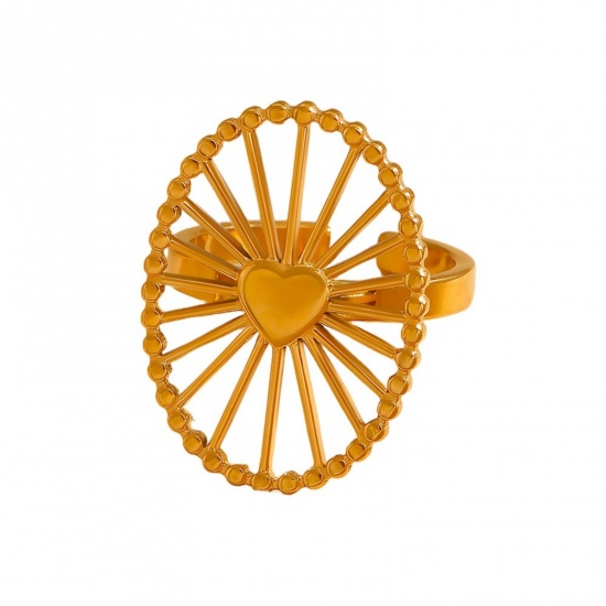 Imagen de 1 Piece Eco-friendly Stylish Valentine's Day 18K Gold Plated 304 Stainless Steel Open Adjustable Heart Rings For Women Gift 16.9mm(US Size 6.5)