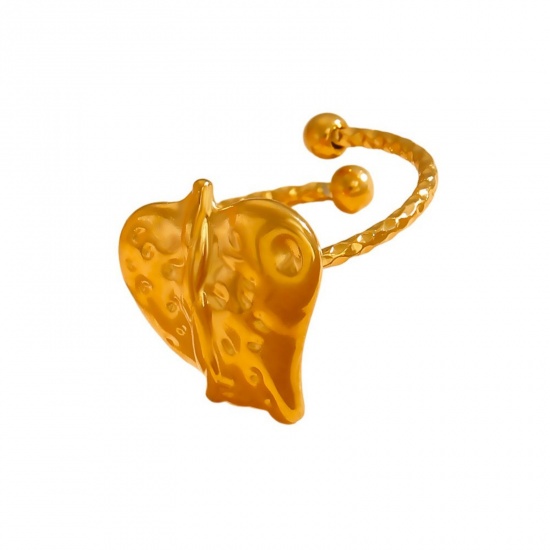 Imagen de 1 Piece Eco-friendly Stylish Valentine's Day 18K Gold Plated 304 Stainless Steel Open Adjustable Heart Rings For Women Gift 16.9mm(US Size 6.5)