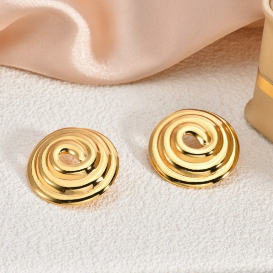 Immagine di 1 Pair Eco-friendly Dainty Stylish 18K Gold Plated 304 Stainless Steel Spiral Ear Post Stud Earrings For Women Gift