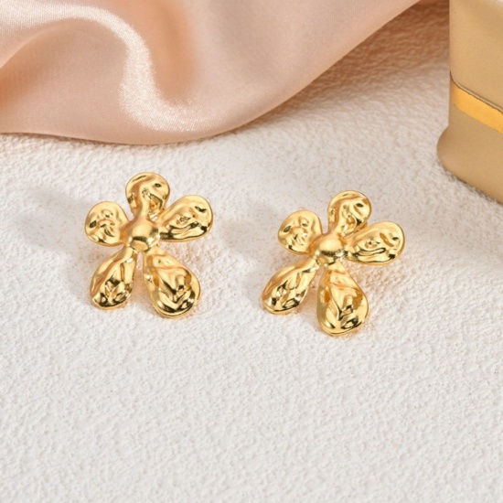 Immagine di 1 Pair Eco-friendly Dainty Stylish 18K Gold Plated 304 Stainless Steel Flower Ear Post Stud Earrings For Women Gift