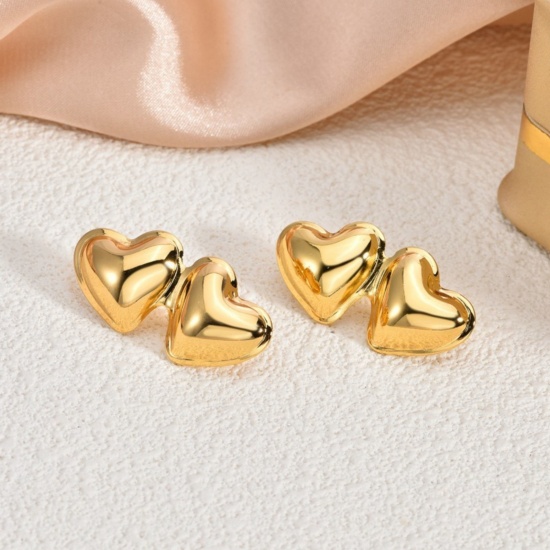 Immagine di 1 Pair Eco-friendly Dainty Valentine's Day 18K Gold Plated 304 Stainless Steel Heart Ear Post Stud Earrings For Women Gift