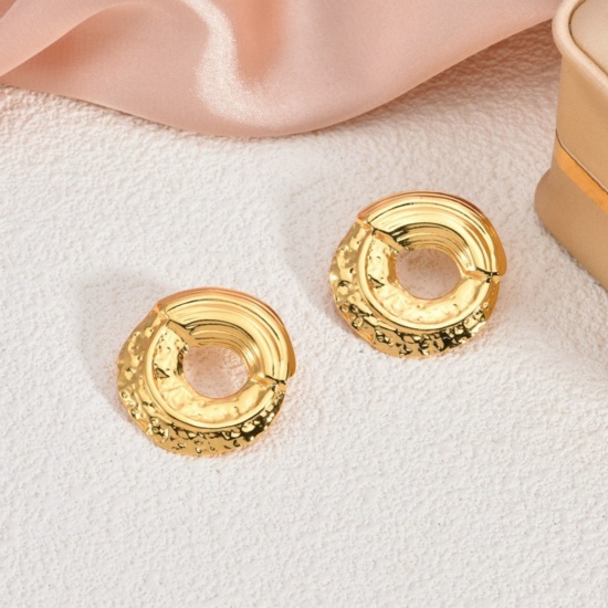 Immagine di 1 Pair Eco-friendly Dainty Stylish 18K Gold Plated 304 Stainless Steel Round Hollow Ear Post Stud Earrings For Women Gift