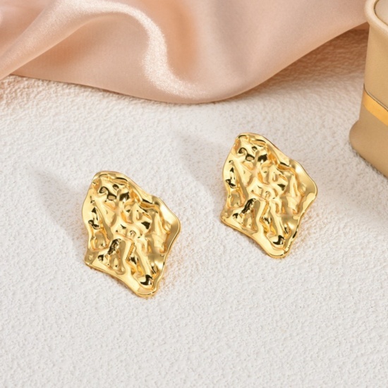 Immagine di 1 Pair Eco-friendly Dainty Stylish 18K Gold Plated 304 Stainless Steel Rhombus Ear Post Stud Earrings For Women Gift